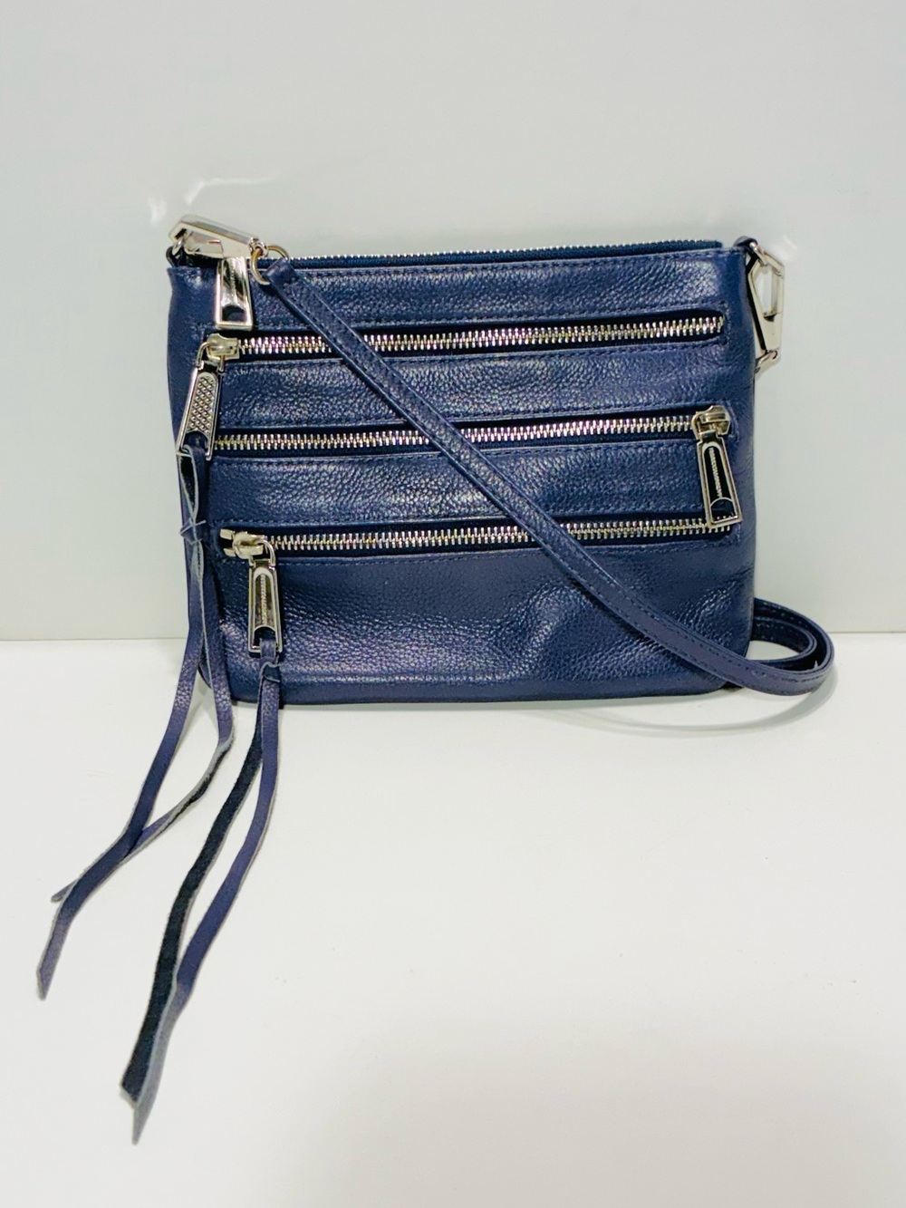Rebecca Minkoff Purple Leather Triple Zip Crossbody Bag Silver Hardware 9x7